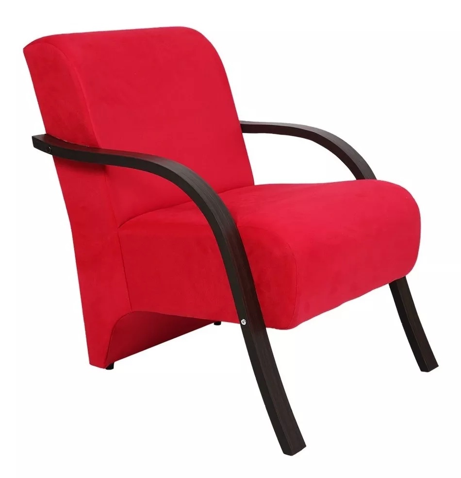 Kit 2 Poltronas Para Sala de Espera Recepção Vermelha Em Suede Com Braços de Madeira Decorativa Confortável Até 120 kg - PSM