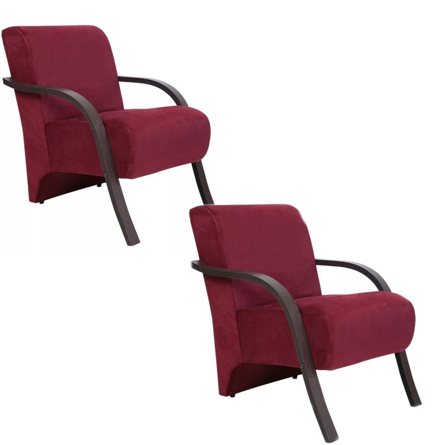 Kit 2 Poltronas Para Sala de Espera Recepção Vinho Em Suede Com Braços de Madeira Decorativa Confortável Até 120 kg - PSM
