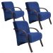 Kit 3 Poltronas Para Sala de Espera Recepção Azul Marinho Em Suede Com Braços de Madeira Decorativa Confortável Até 120 kg - PSM