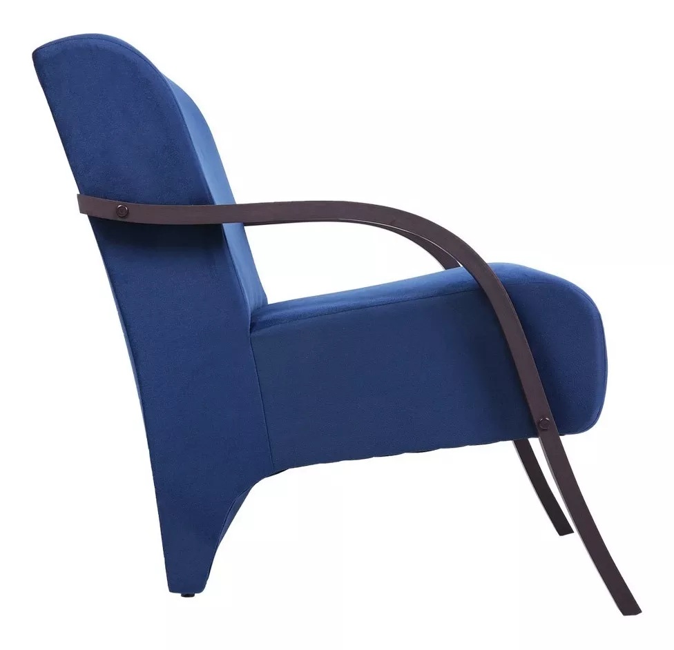 Kit 3 Poltronas Para Sala de Espera Recepção Azul Marinho Em Suede Com Braços de Madeira Decorativa Confortável Até 120 kg - PSM