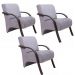 Kit 3 Poltronas Para Sala de Espera Recepção Cinza Em Suede Com Braços de Madeira Decorativa Confortável Até 120 kg - PSM