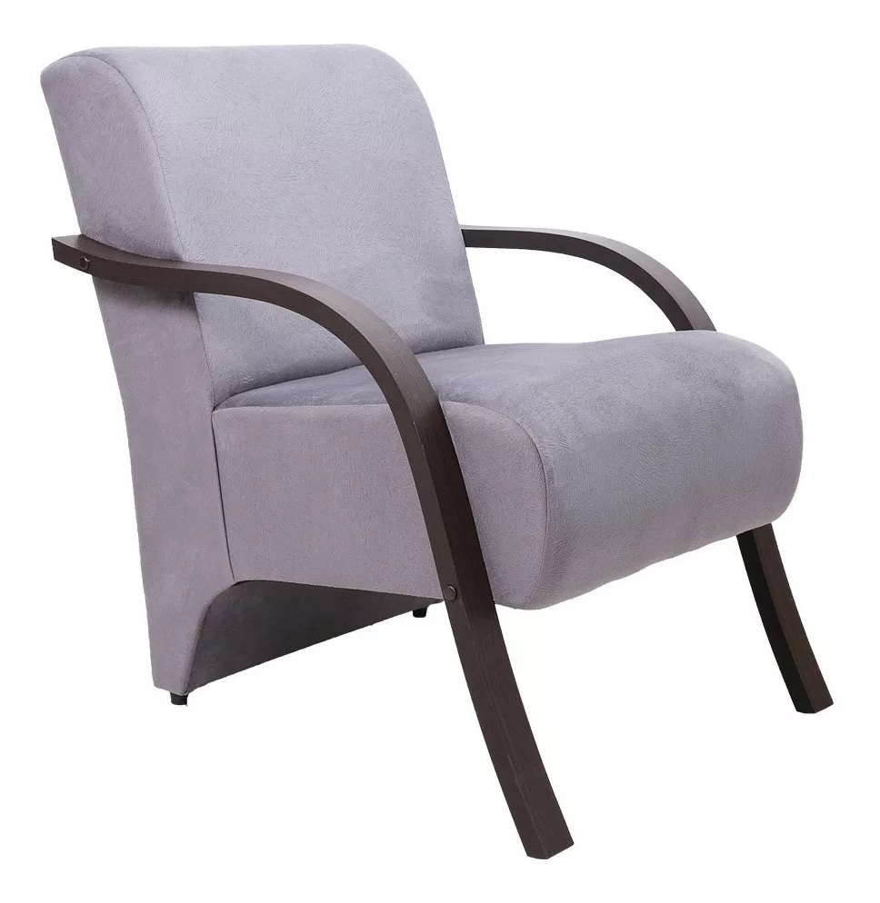Kit 3 Poltronas Para Sala de Espera Recepção Cinza Em Suede Com Braços de Madeira Decorativa Confortável Até 120 kg - PSM