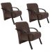 Kit 3 Poltronas Para Sala de Espera Recepção Marrom Em Suede Com Braços de Madeira Decorativa Confortável Até 120 kg - PSM