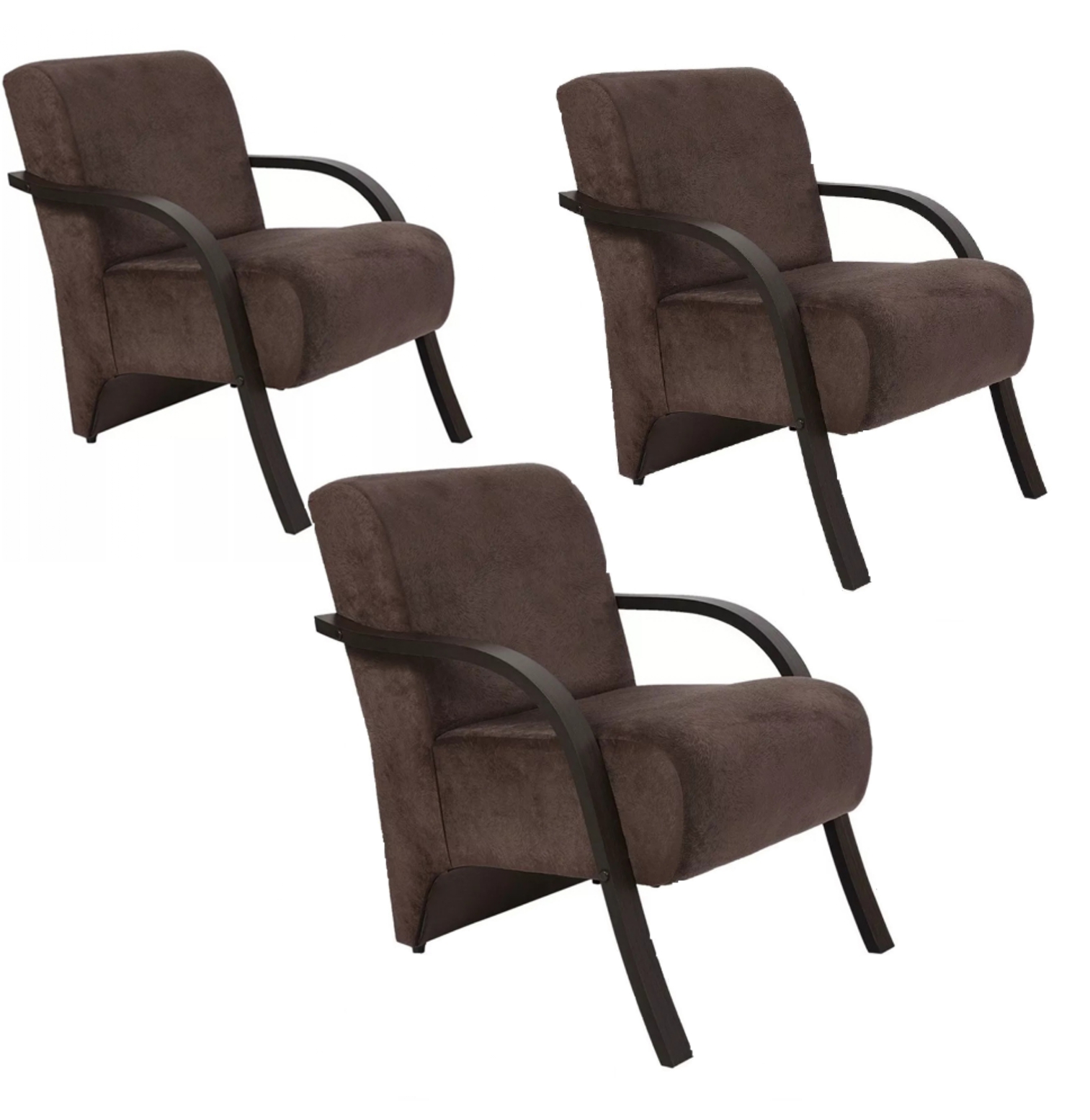 Kit 3 Poltronas Para Sala de Espera Recepção Marrom Em Suede Com Braços de Madeira Decorativa Confortável Até 120 kg - PSM