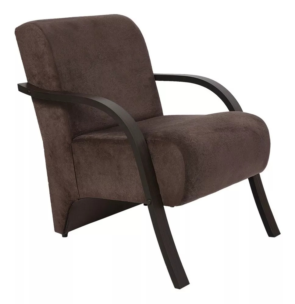 Kit 3 Poltronas Para Sala de Espera Recepção Marrom Em Suede Com Braços de Madeira Decorativa Confortável Até 120 kg - PSM