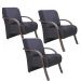Kit 3 Poltronas Para Sala de Espera Recepção Preto Em Suede Com Braços de Madeira Decorativa Confortável Até 120 kg - PSM