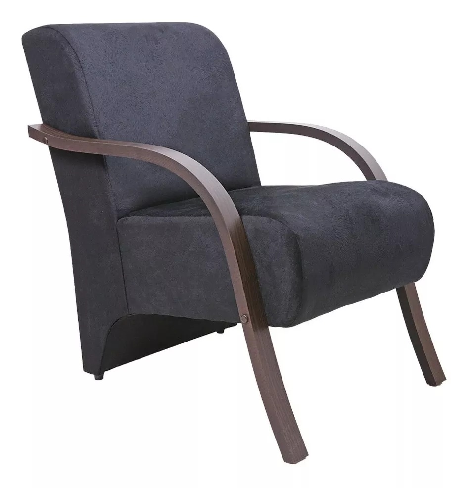 Kit 3 Poltronas Para Sala de Espera Recepção Preto Em Suede Com Braços de Madeira Decorativa Confortável Até 120 kg - PSM