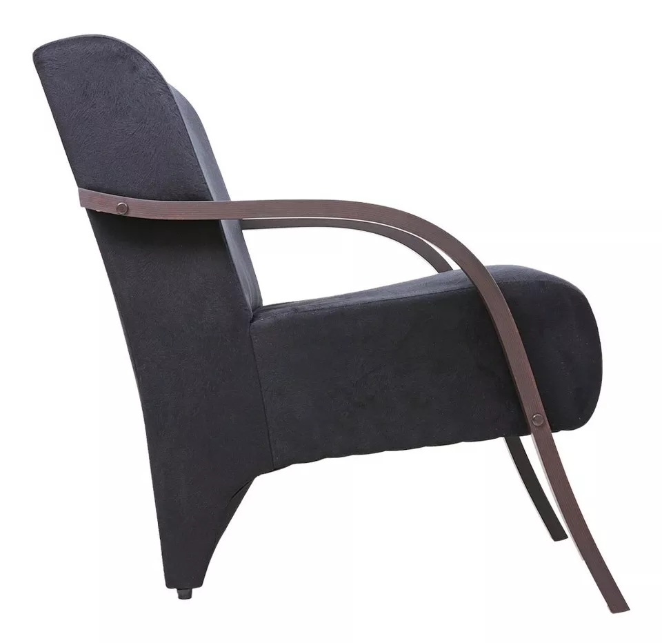 Kit 3 Poltronas Para Sala de Espera Recepção Preto Em Suede Com Braços de Madeira Decorativa Confortável Até 120 kg - PSM