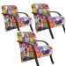 Kit 3 Poltronas Para Sala de Espera Recepção Romero Brito Em Suede Com Braços de Madeira Decorativa Confortável Até 120 kg - PSM