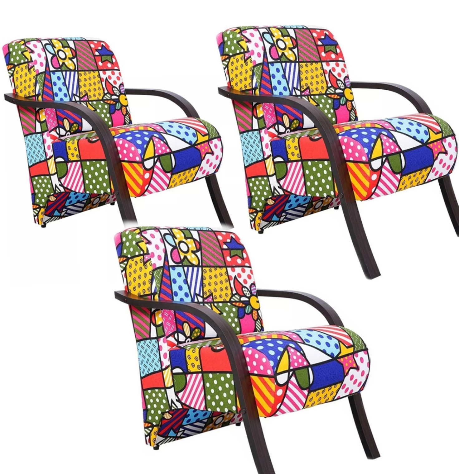 Kit 3 Poltronas Para Sala de Espera Recepção Romero Brito Em Suede Com Braços de Madeira Decorativa Confortável Até 120 kg - PSM