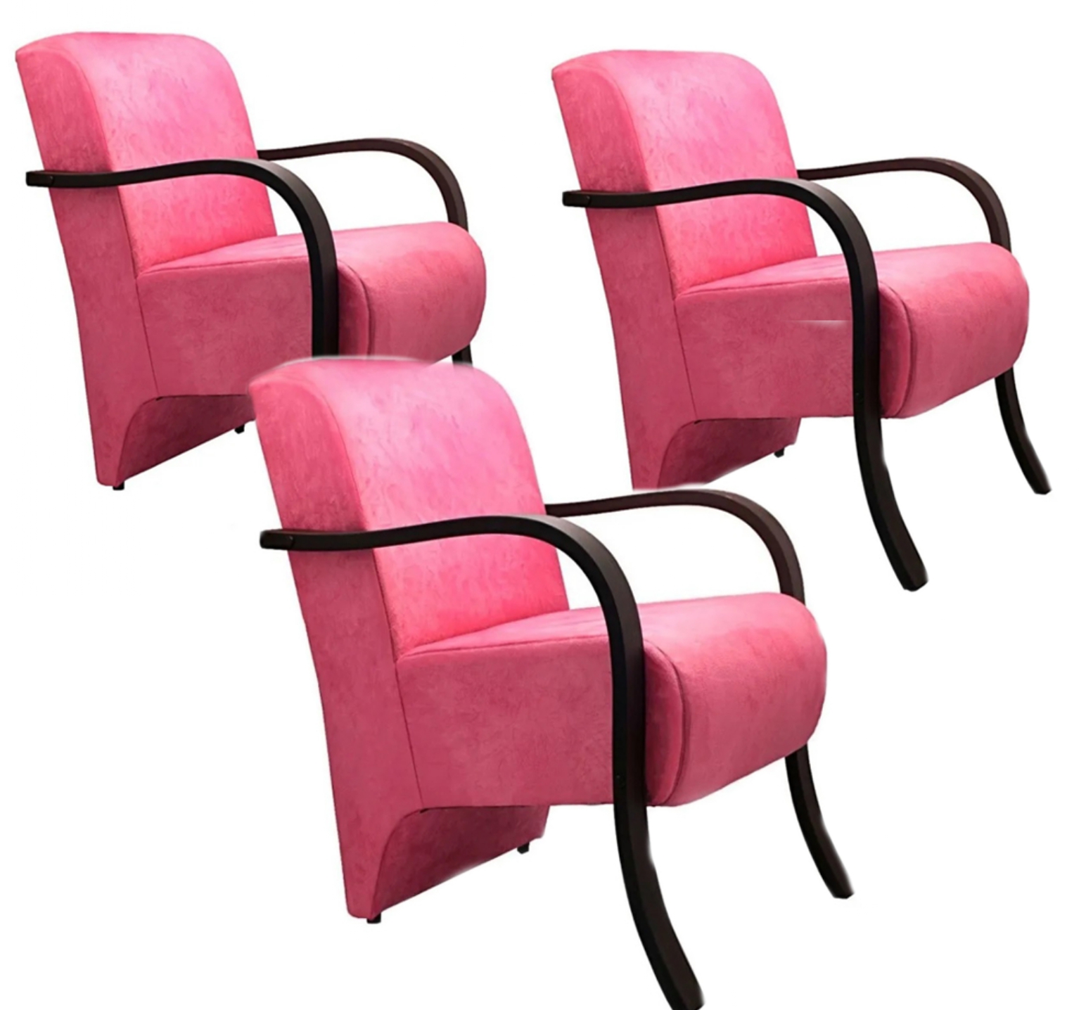 Kit 3 Poltronas Para Sala de Espera Recepção Rosa Em Suede Com Braços de Madeira Decorativa Confortável Até 120 kg - PSM
