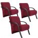 Kit 3 Poltronas Para Sala de Espera Recepção Vinho Em Suede Com Braços de Madeira Decorativa Confortável Até 120 kg - PSM