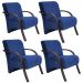 Kit 4 Poltronas Para Sala de Espera Recepção Azul Marinho Em Suede Com Braços de Madeira Decorativa Confortável Até 120 kg - PSM