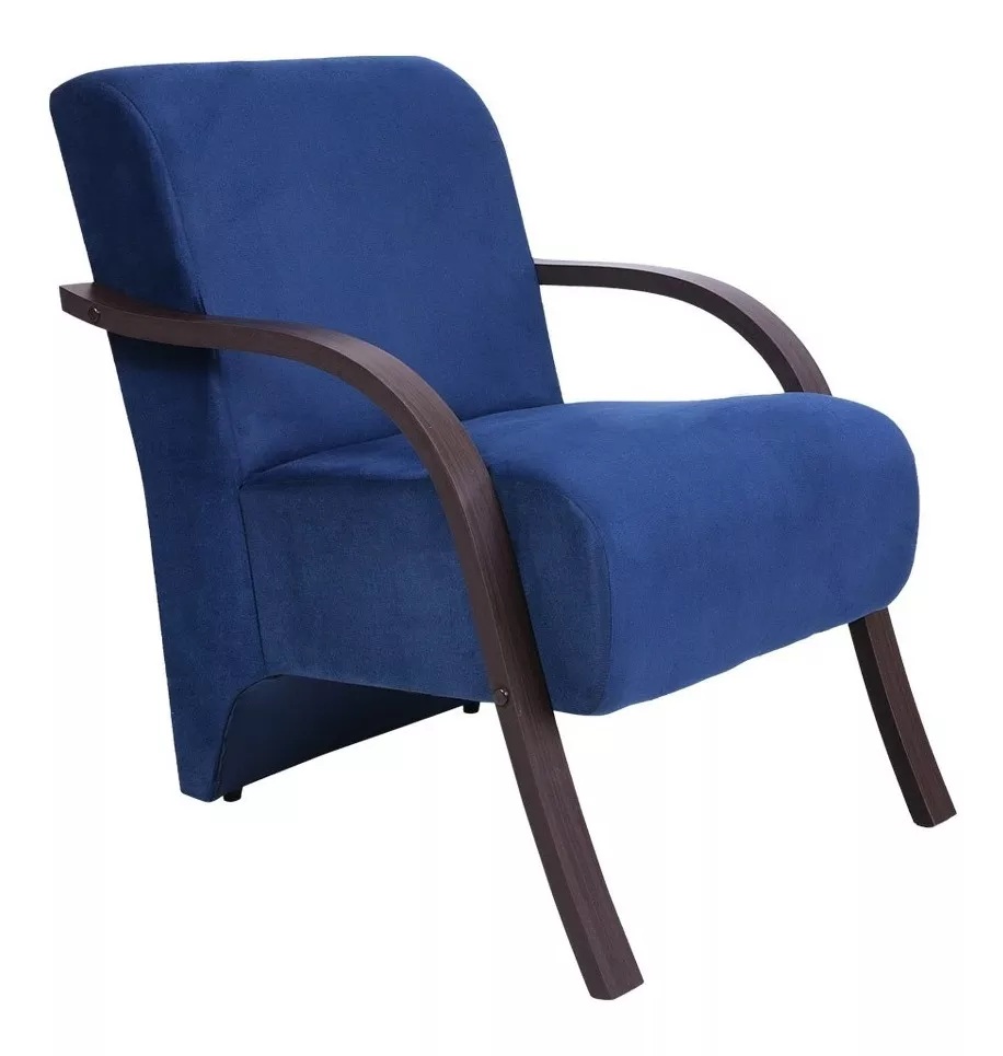 Kit 4 Poltronas Para Sala de Espera Recepção Azul Marinho Em Suede Com Braços de Madeira Decorativa Confortável Até 120 kg - PSM