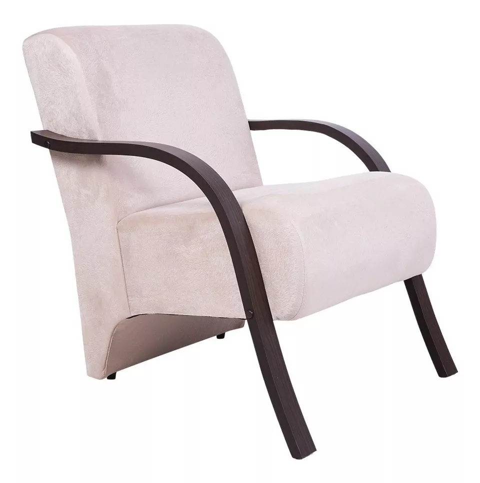 Kit 4 Poltronas Para Sala de Espera Recepção Bege Em Suede Com Braços de Madeira Decorativa Confortável Até 120 kg - PSM