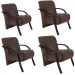 Kit 4 Poltronas Para Sala de Espera Recepção Marrom Em Suede Com Braços de Madeira Decorativa Confortável Até 120 kg - PSM