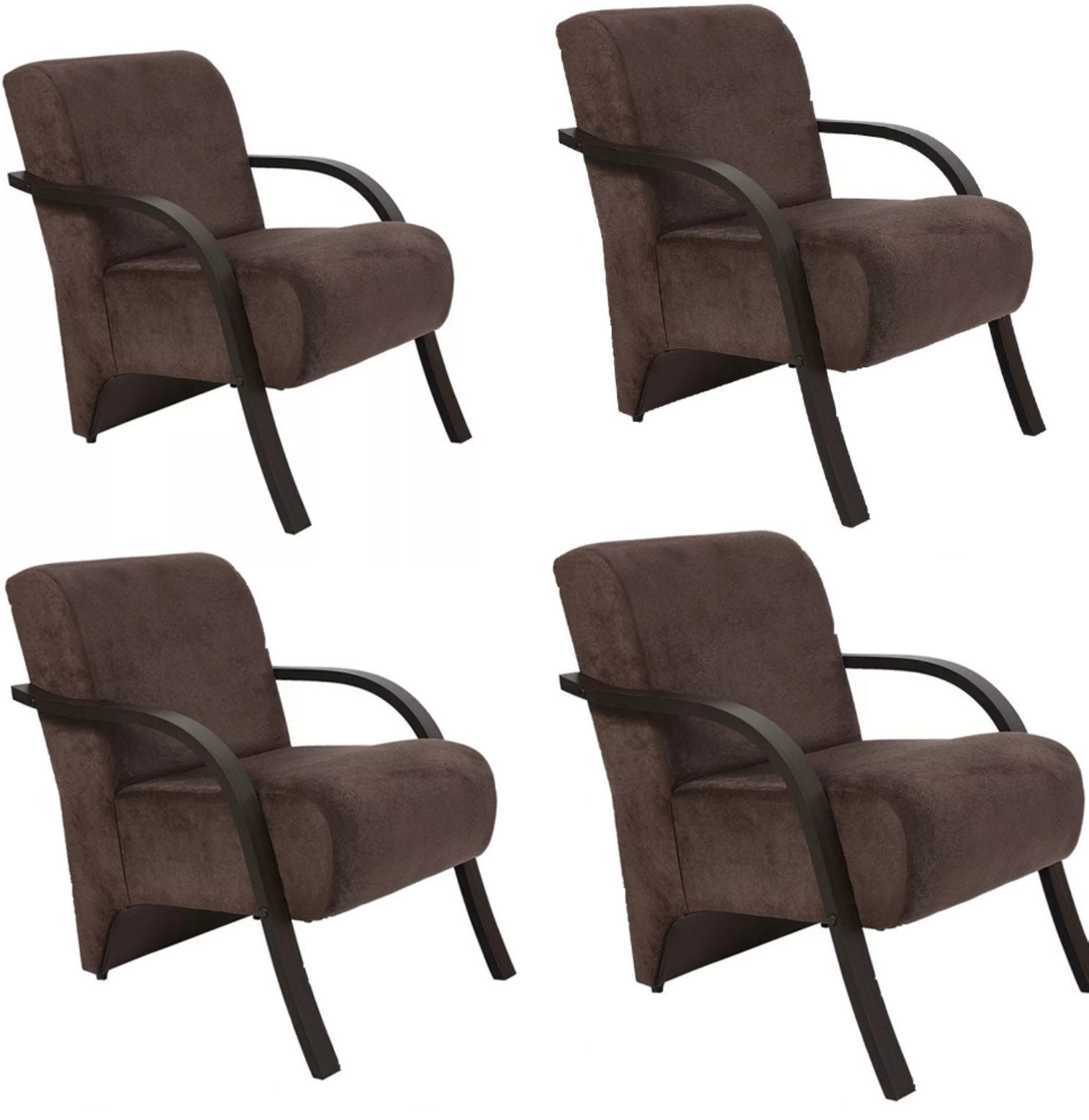 Kit 4 Poltronas Para Sala de Espera Recepção Marrom Em Suede Com Braços de Madeira Decorativa Confortável Até 120 kg - PSM