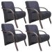 Kit 4 Poltronas Para Sala de Espera Recepção Preto Em Suede Com Braços de Madeira Decorativa Confortável Até 120 kg - PSM
