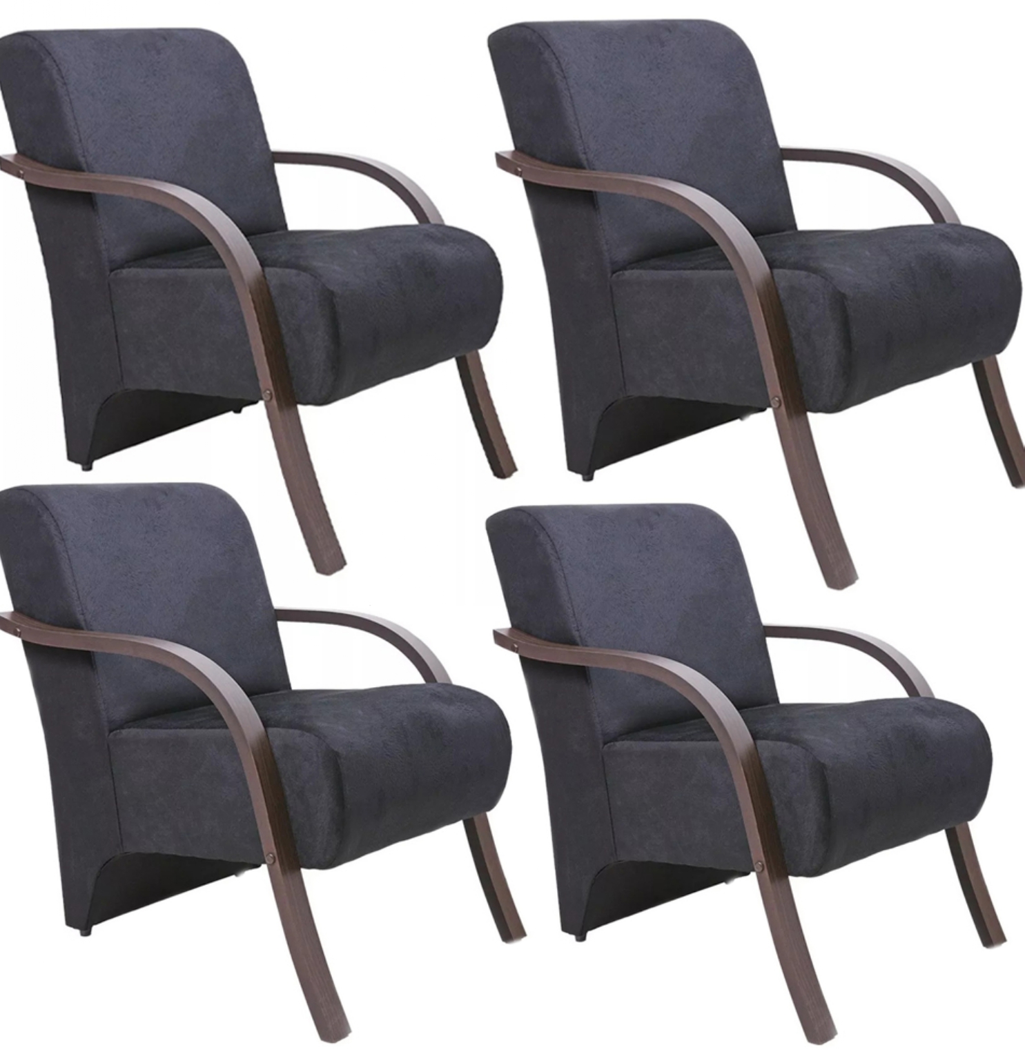Kit 4 Poltronas Para Sala de Espera Recepção Preto Em Suede Com Braços de Madeira Decorativa Confortável Até 120 kg - PSM