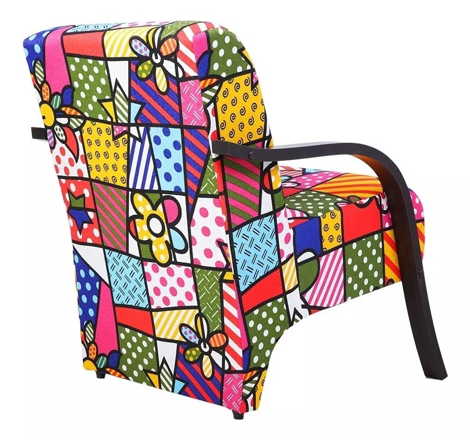 Kit 4 Poltronas Para Sala de Espera Recepção Romero Brito Em Suede Com Braços de Madeira Decorativa Confortável Até 120 kg - PSM
