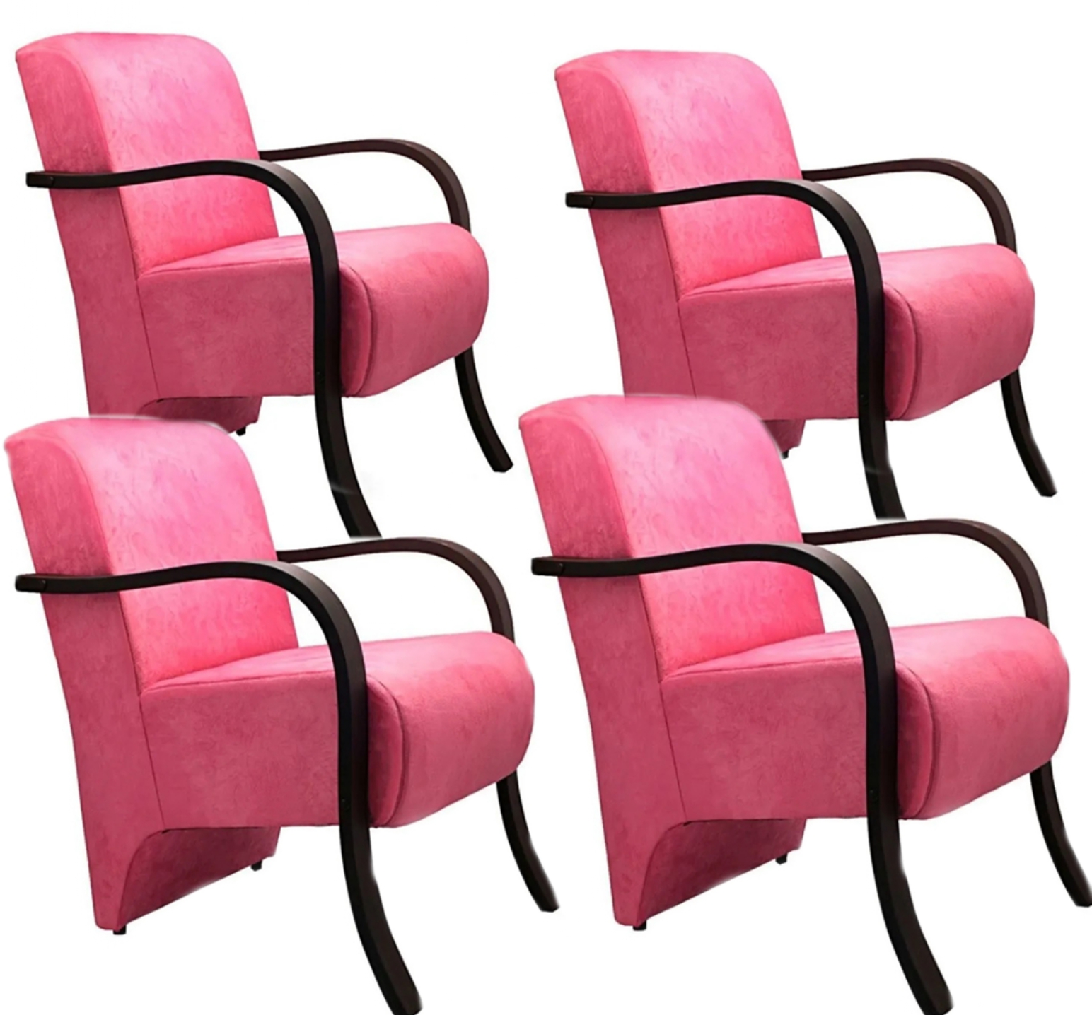 Kit 4 Poltronas Para Sala de Espera Recepção Rosa Em Suede Com Braços de Madeira Decorativa Confortável Até 120 kg - PSM