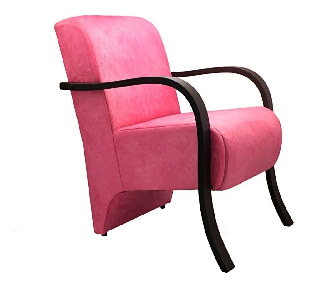 Kit 4 Poltronas Para Sala de Espera Recepção Rosa Em Suede Com Braços de Madeira Decorativa Confortável Até 120 kg - PSM