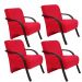Kit 4 Poltronas Para Sala de Espera Recepção Vermelho Em Suede Com Braços de Madeira Decorativa Confortável Até 120 kg - PSM