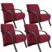Kit 4 Poltronas Para Sala de Espera Recepção Vinho Em Suede Com Braços de Madeira Decorativa Confortável Até 120 kg - PSM