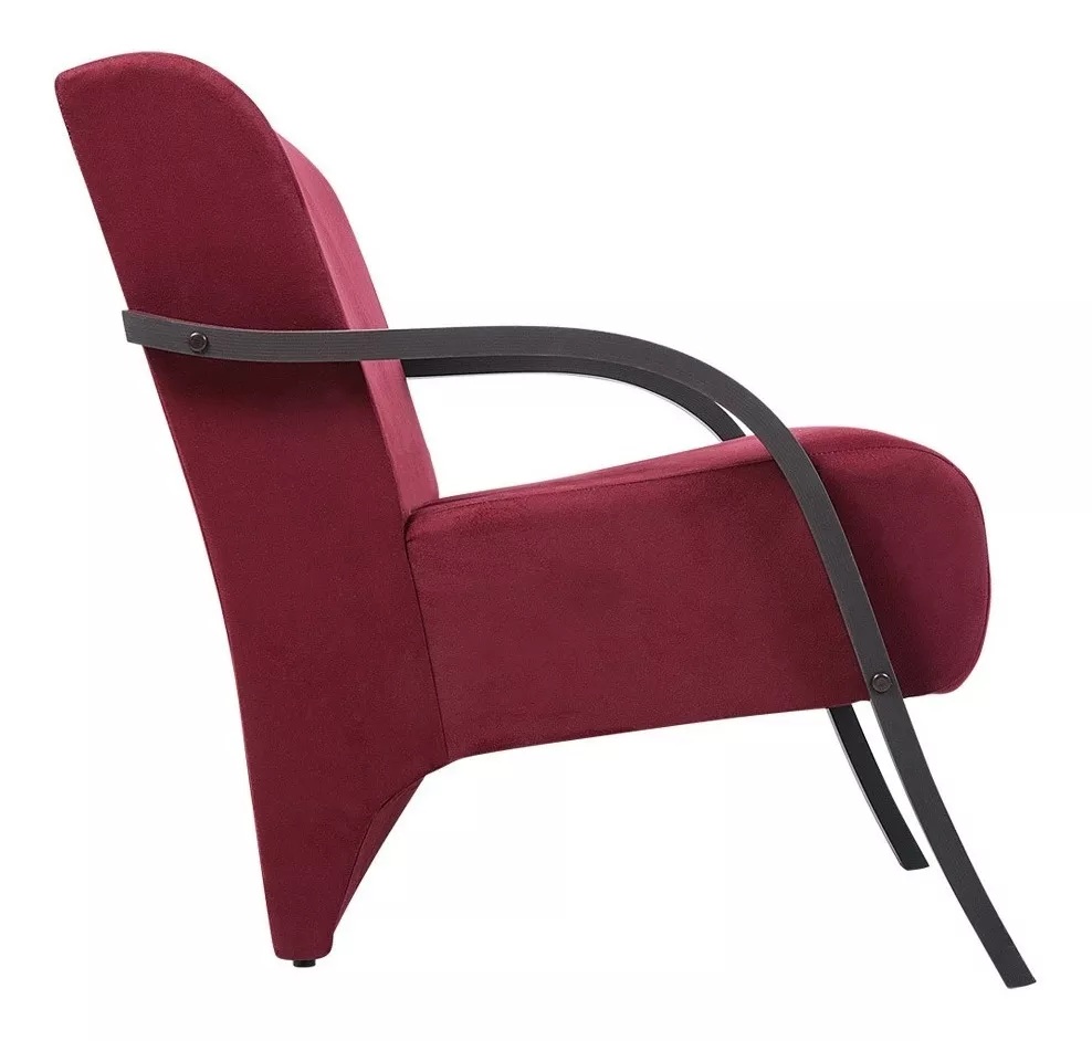 Kit 4 Poltronas Para Sala de Espera Recepção Vinho Em Suede Com Braços de Madeira Decorativa Confortável Até 120 kg - PSM