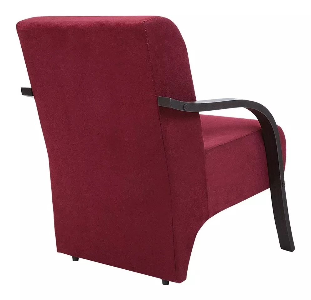 Kit 4 Poltronas Para Sala de Espera Recepção Vinho Em Suede Com Braços de Madeira Decorativa Confortável Até 120 kg - PSM