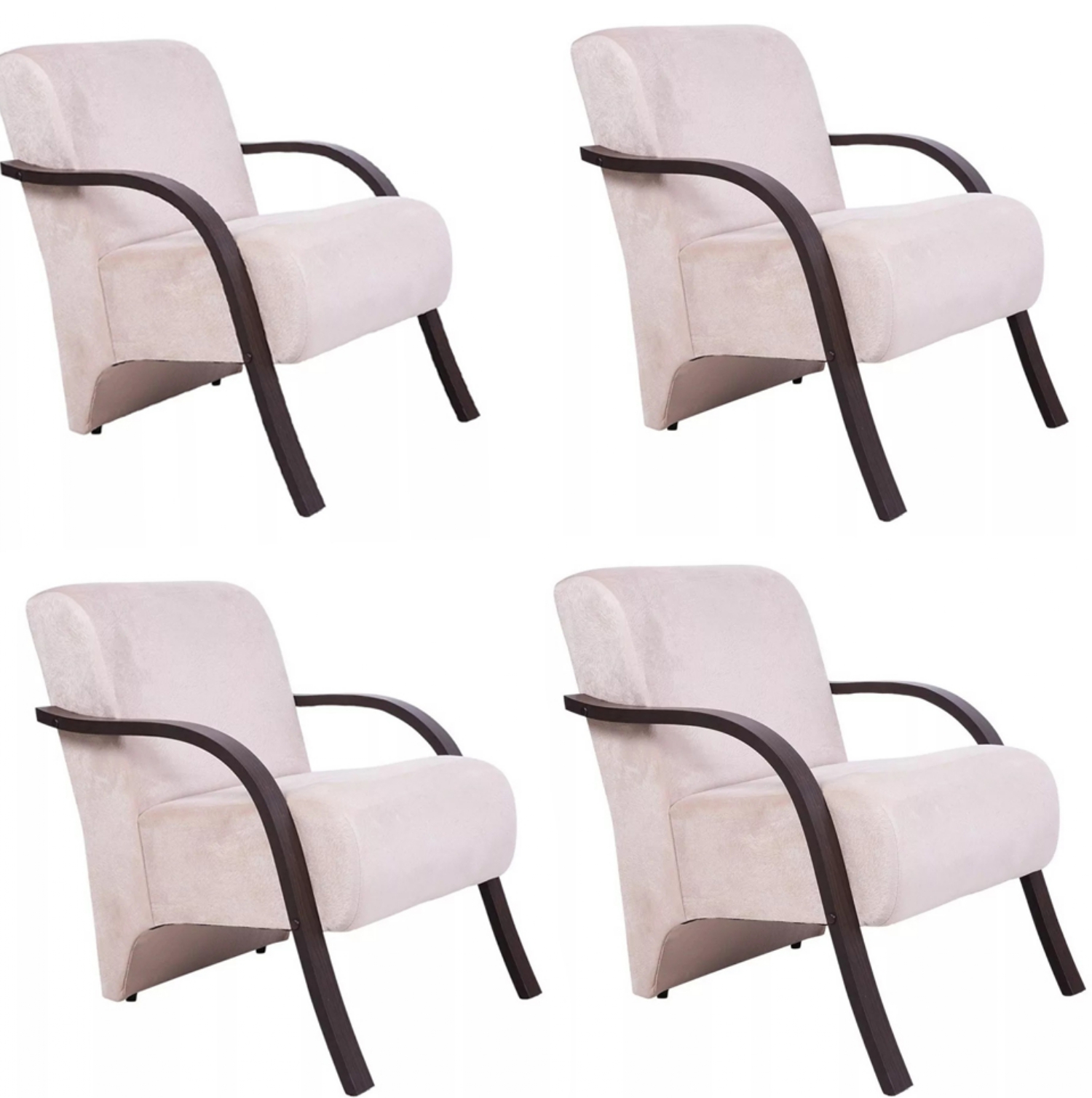Kit 5 Poltronas Para Sala de Espera Recepção Bege Em Suede Com Braços de Madeira Decorativa Confortável Até 120 kg - PSM