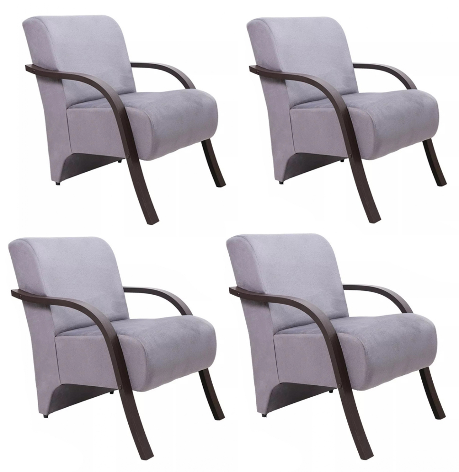 Kit 5 Poltronas Para Sala de Espera Recepção Cinza Em Suede Com Braços de Madeira Decorativa Confortável Até 120 kg - PSM