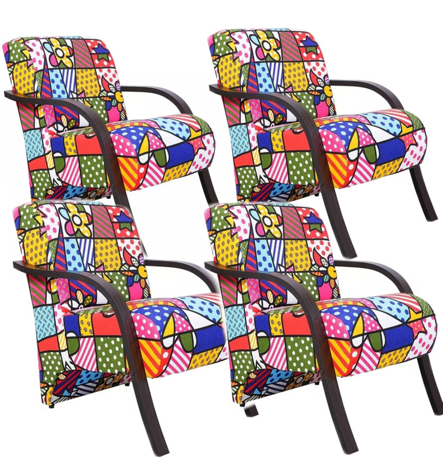 Kit 5 Poltronas Para Sala de Espera Recepção Romero Brito Em Suede Com Braços de Madeira Decorativa Confortável Até 120 kg - PSM