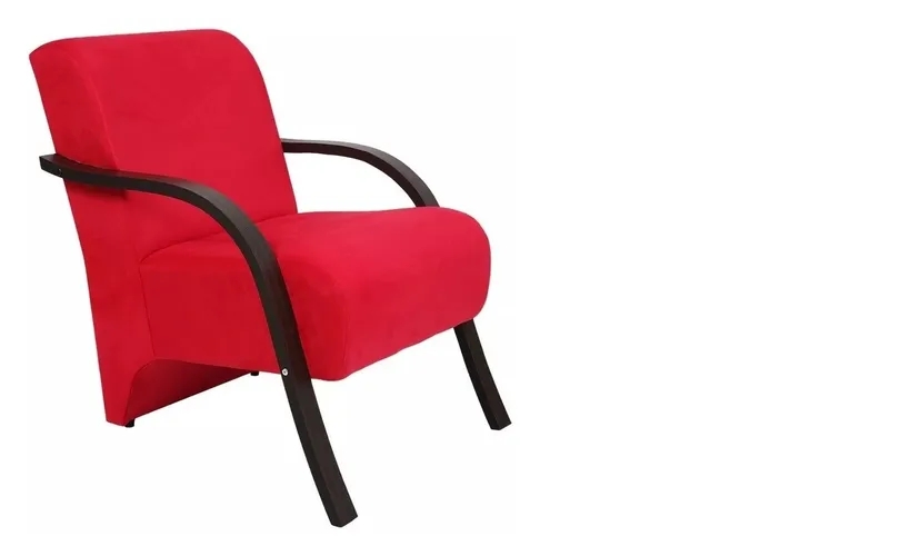 Poltrona Para Sala de Espera Recepção Vermelha Em Suede Com Braços de Madeira Decorativa Confortável Até 120 kg - PSM