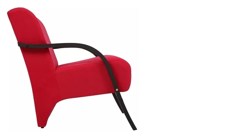 Poltrona Para Sala de Espera Recepção Vermelha Em Suede Com Braços de Madeira Decorativa Confortável Até 120 kg - PSM