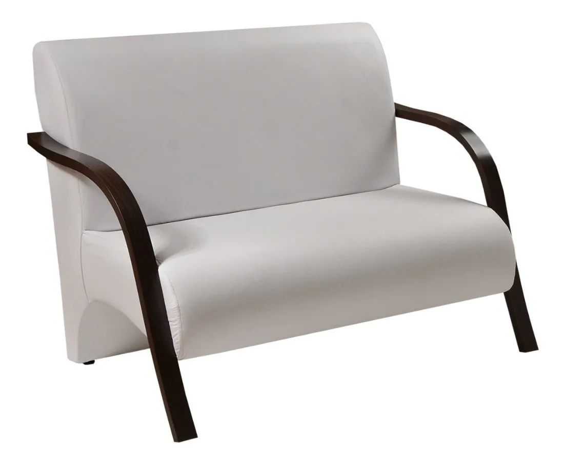 Poltrona Sofá Namoradeira Branca Em Curvin 2 Lugares Decorativa Confortável para Quarto Sala de Espera Recepção Braço de Madeira