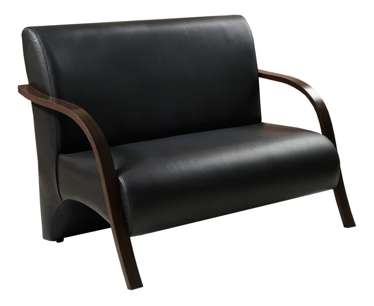 Poltrona Sofá Namoradeira Em Curvin Preto 2 Lugares Decorativa Confortável para Quarto Sala de Espera Recepção Braço de Madeira