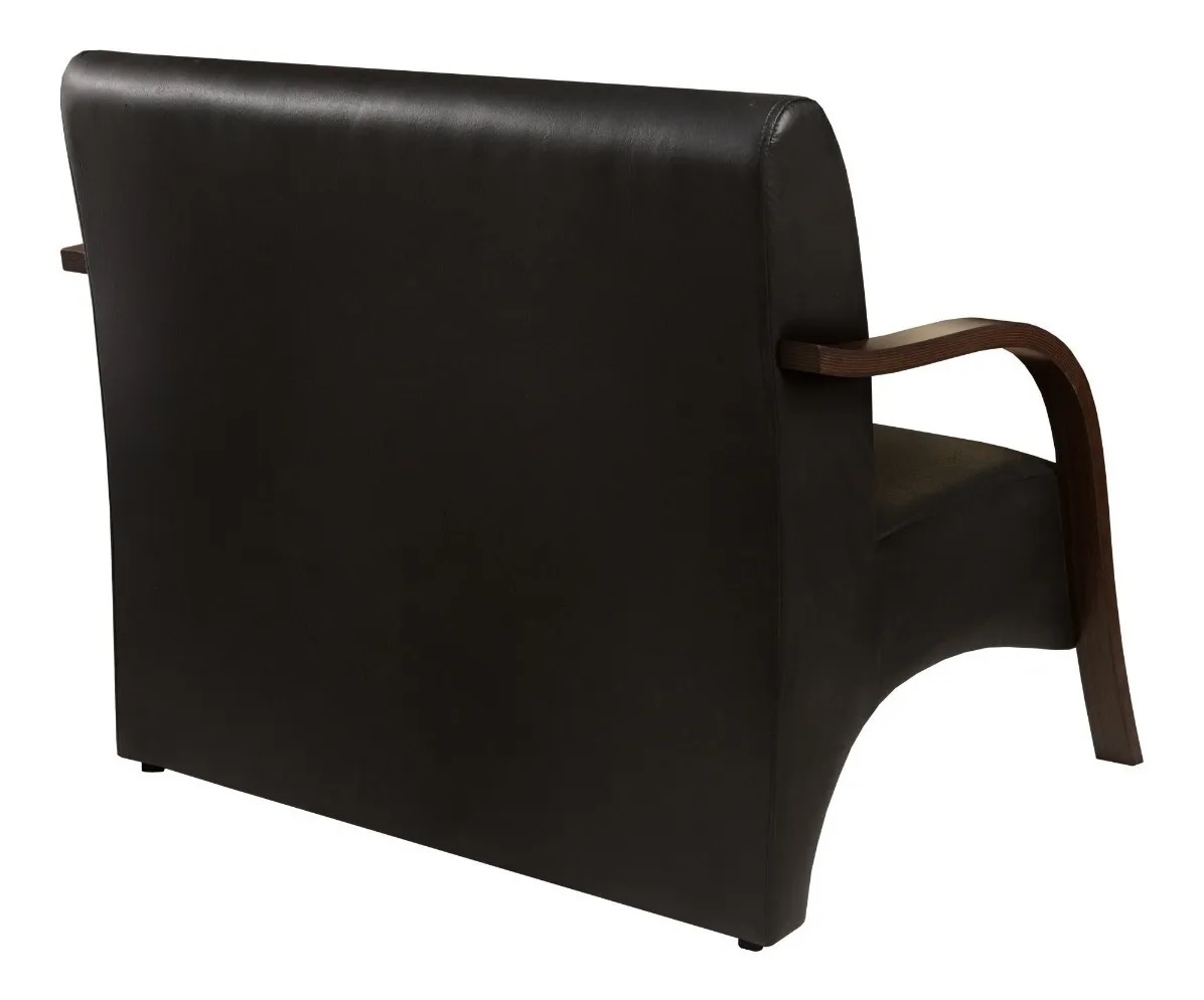 Poltrona Sofá Namoradeira Em Curvin Preto 2 Lugares Decorativa Confortável para Quarto Sala de Espera Recepção Braço de Madeira