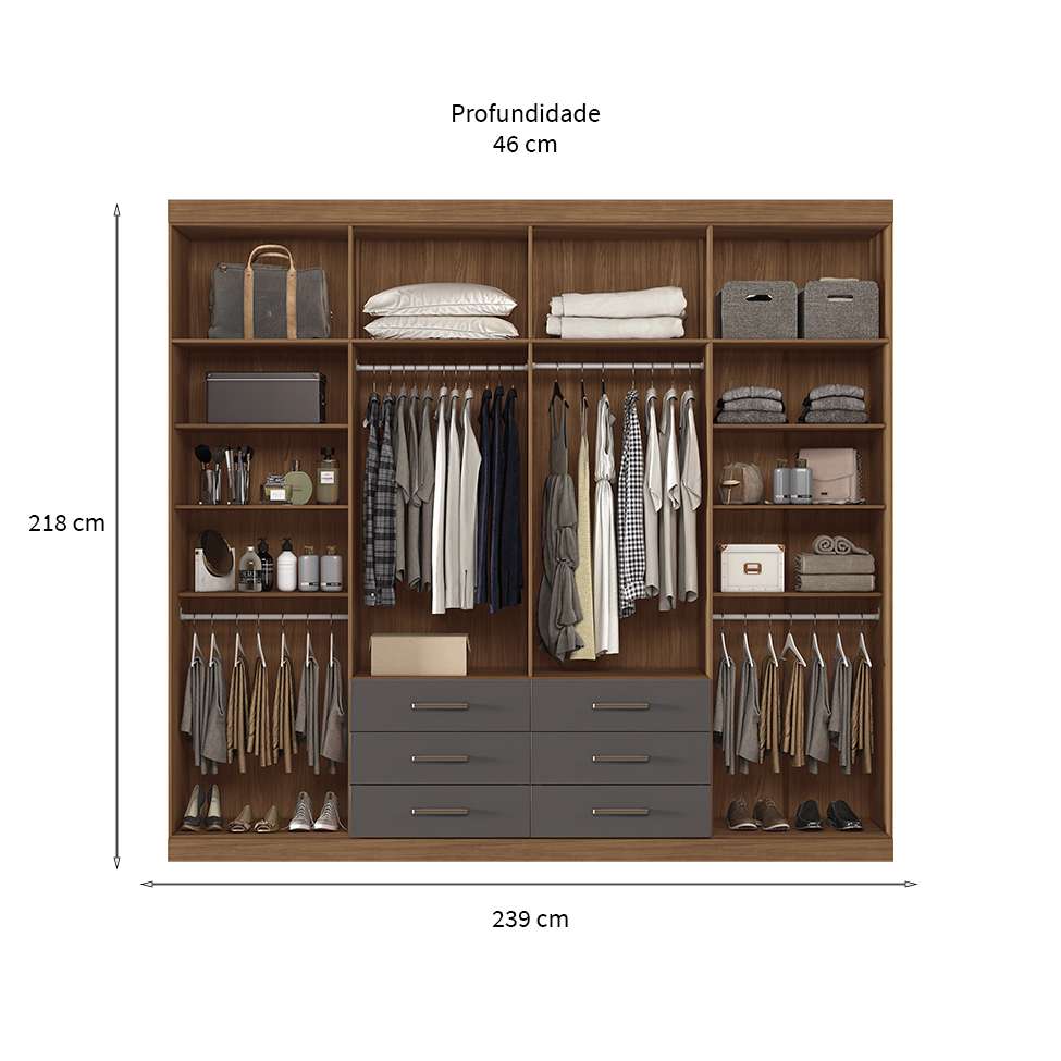 [OUTLET] Guarda-Roupa Casal Master 8 PT 6 GV Jatobá e Grafite