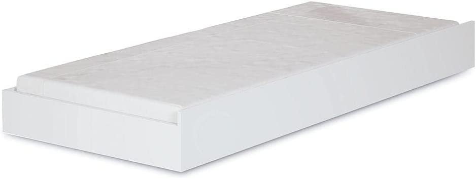 Bicama Solteiro Branca Moderna Para Quarto Com Cabeceira Baú Acoplado Com Prateleiras + Cama Auxiliar  Inv