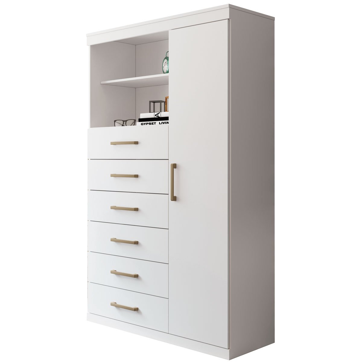Cômoda Alta 1 Porta 6 Gavetas Marbella Branco