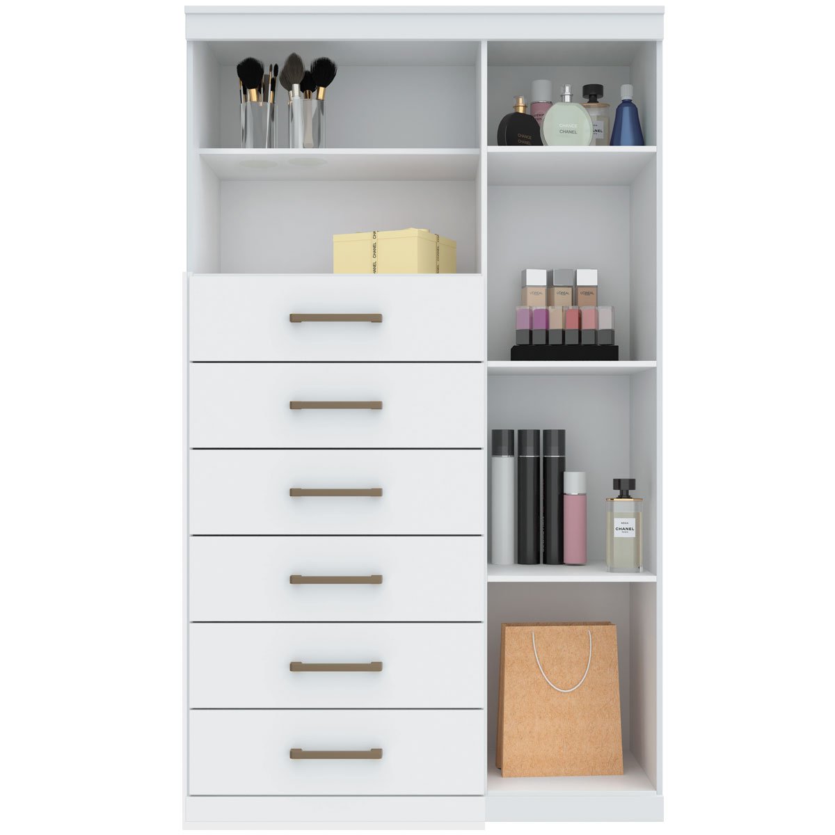 Cômoda Alta 1 Porta 6 Gavetas Marbella Branco