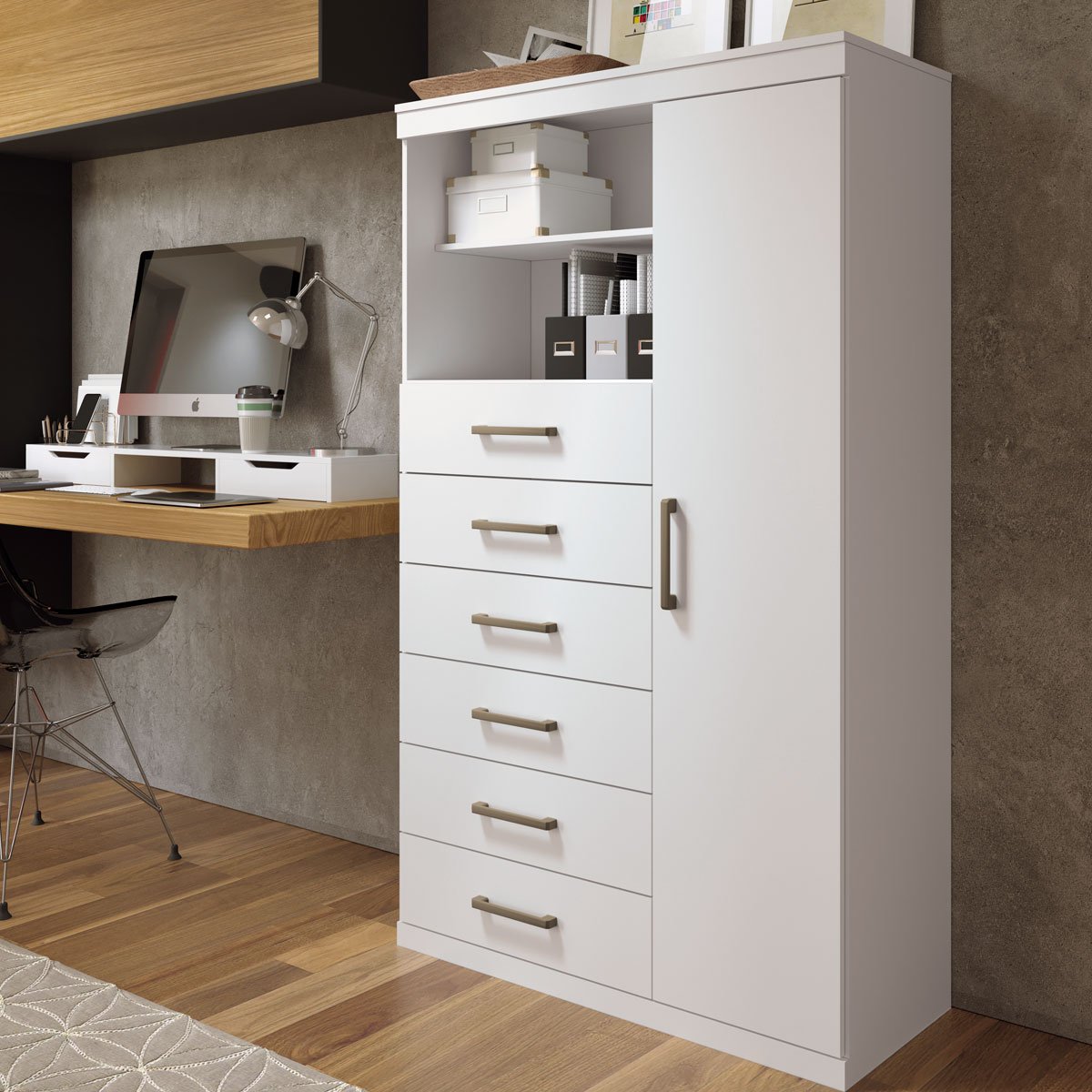 Cômoda Fixwal Branca 6 Gavetas - Organizador Tecido | 94cm Altura | Móvel Versátil