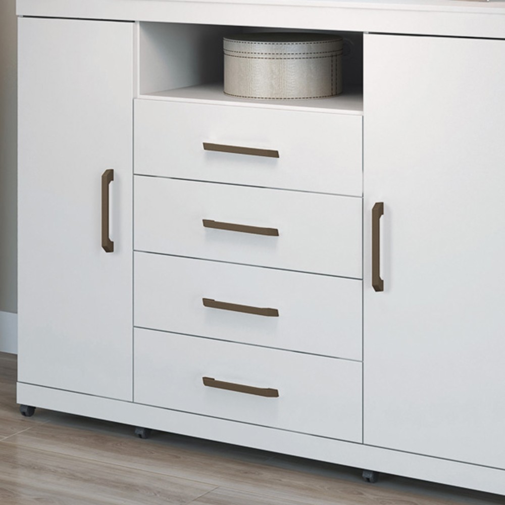 Cômoda Com Rodízios 2 Portas 4 Gavetas Master Branco - Santos Andirá