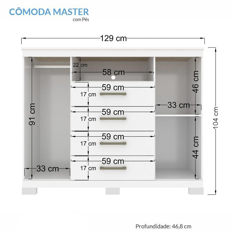 Cômoda Havana Master 2 Portas e 4 Gavetas Branco com Pés - Santos Andirá