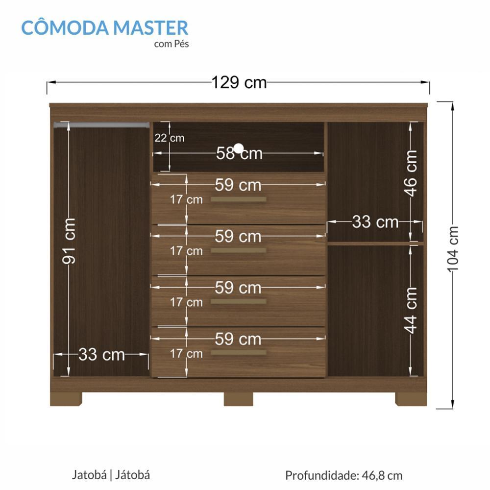Cômoda Havana Master 2 Portas e 4 Gavetas Jatobá com Pés - Santos Andirá