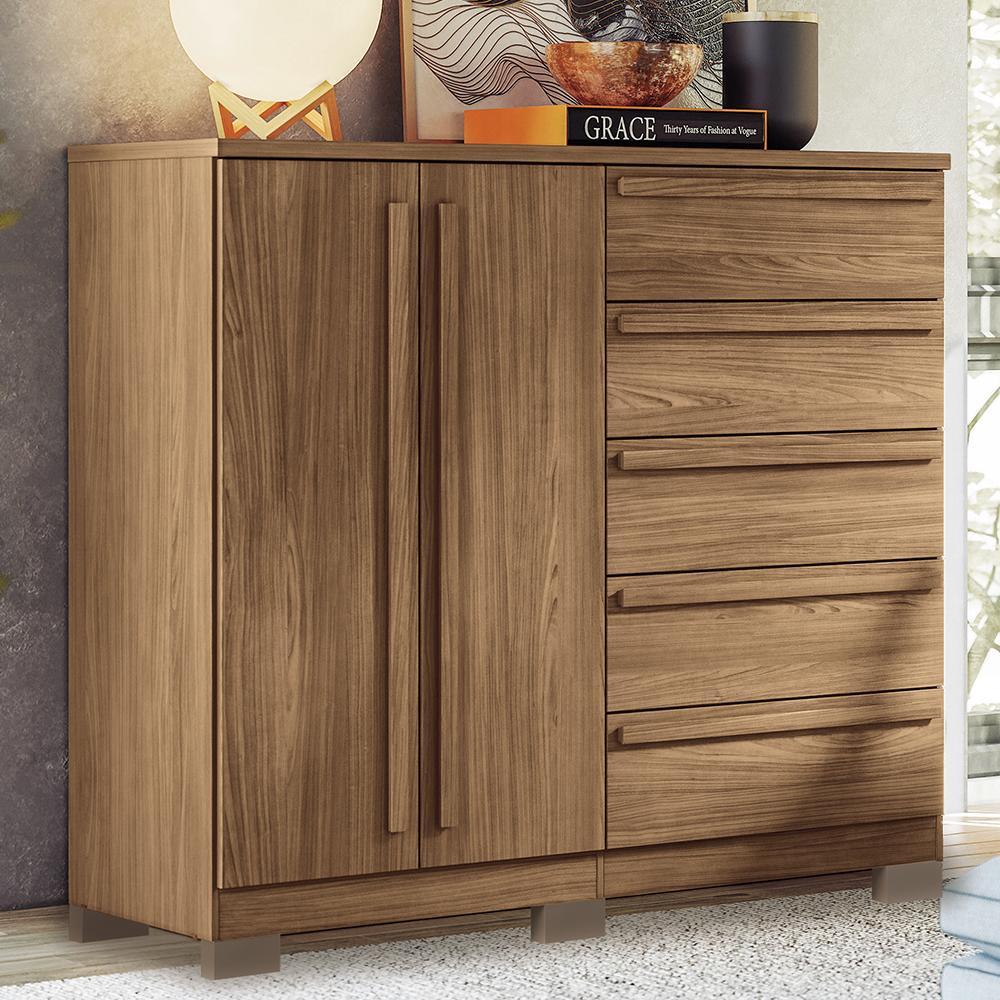 Cômoda Málaga Gold 2 Portas e 5 Gavetas Jatobá com Pés - Santos Andirá
