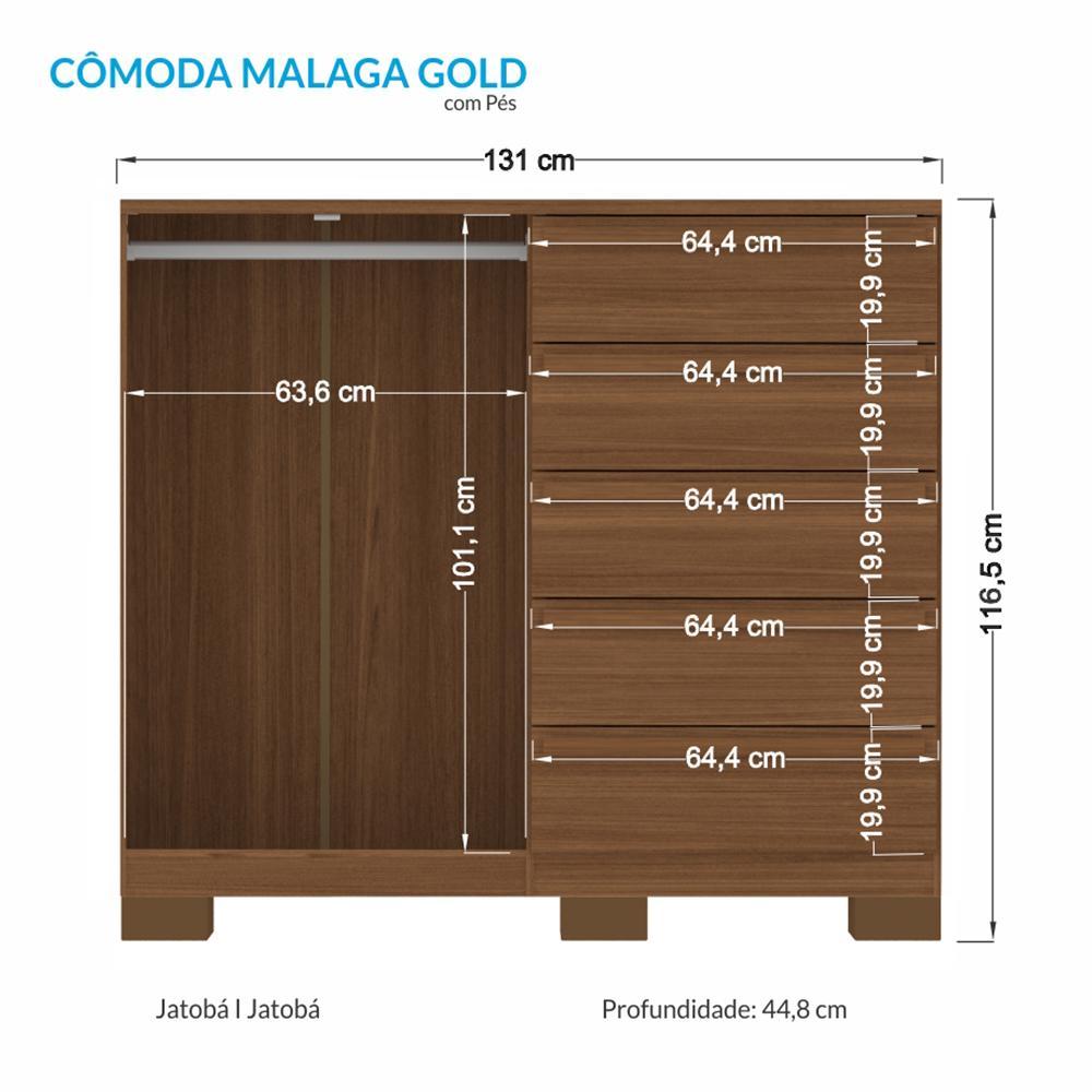 Cômoda Málaga Gold 2 Portas e 5 Gavetas Jatobá com Pés - Santos Andirá