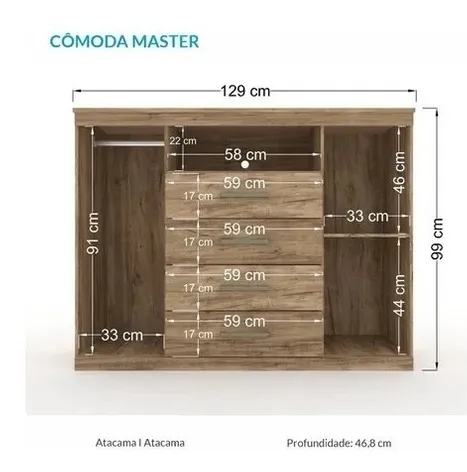 Cômoda Para Quarto Espaçosa Com 4 Gavetas 2 Portas Multiuso Cms - Santos Andirá