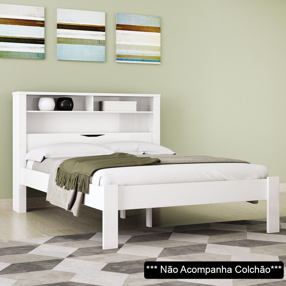 Cama Casal Baú Com Nicho Invicta Branco - Santos Andirá